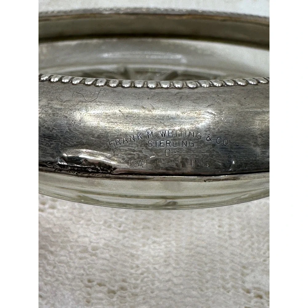 Frank M Whiting Sterling Silver Glass Coaster Starburst Beaded Rim Vintage 05